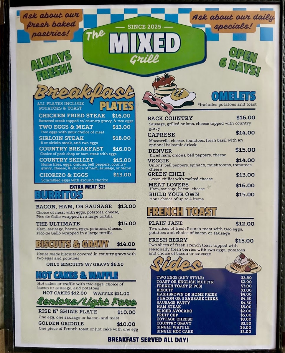 The Mixed Grill menu board