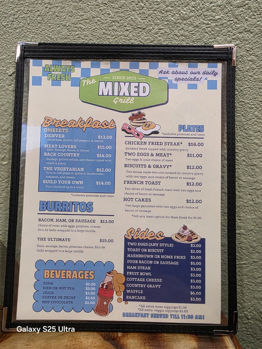 The Mixed Grill menu board
