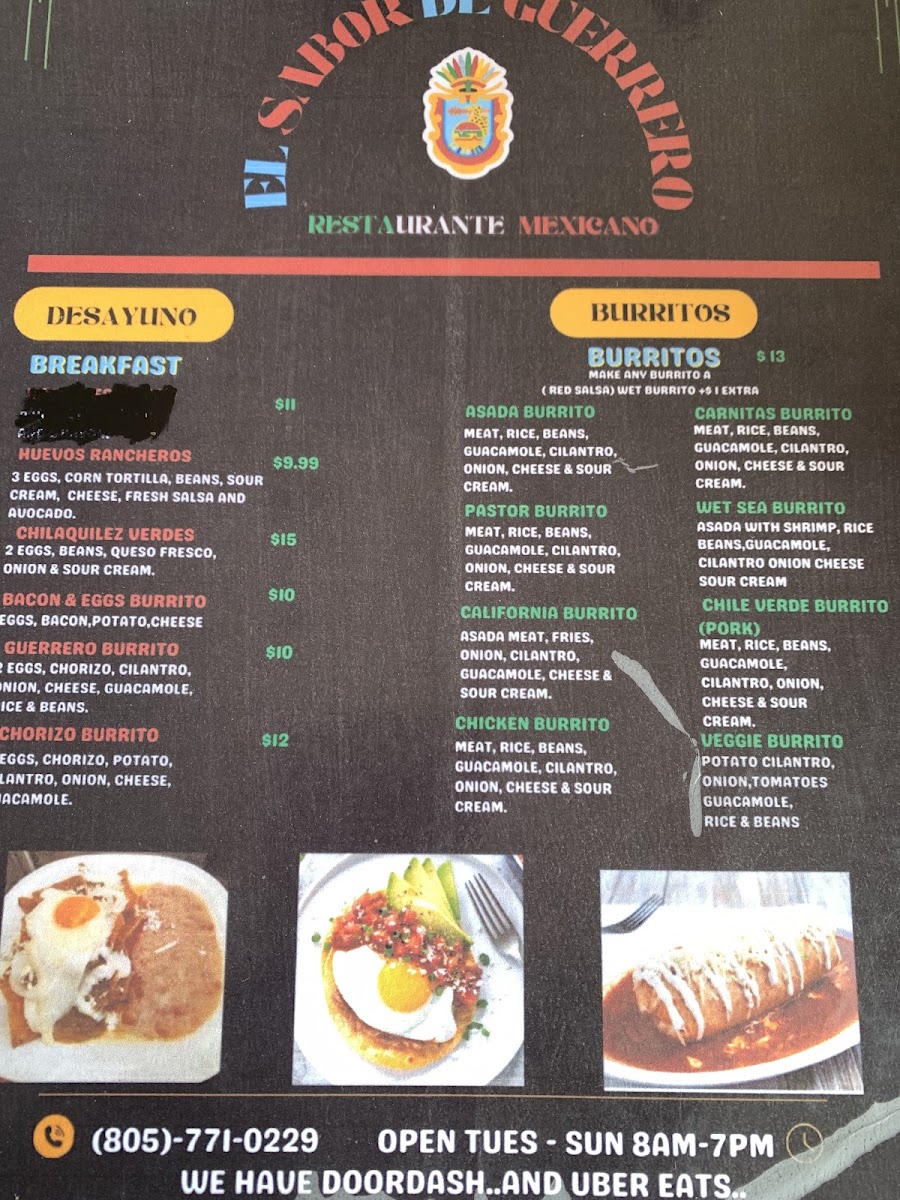 EL SABOR DE GUERRERO menu board