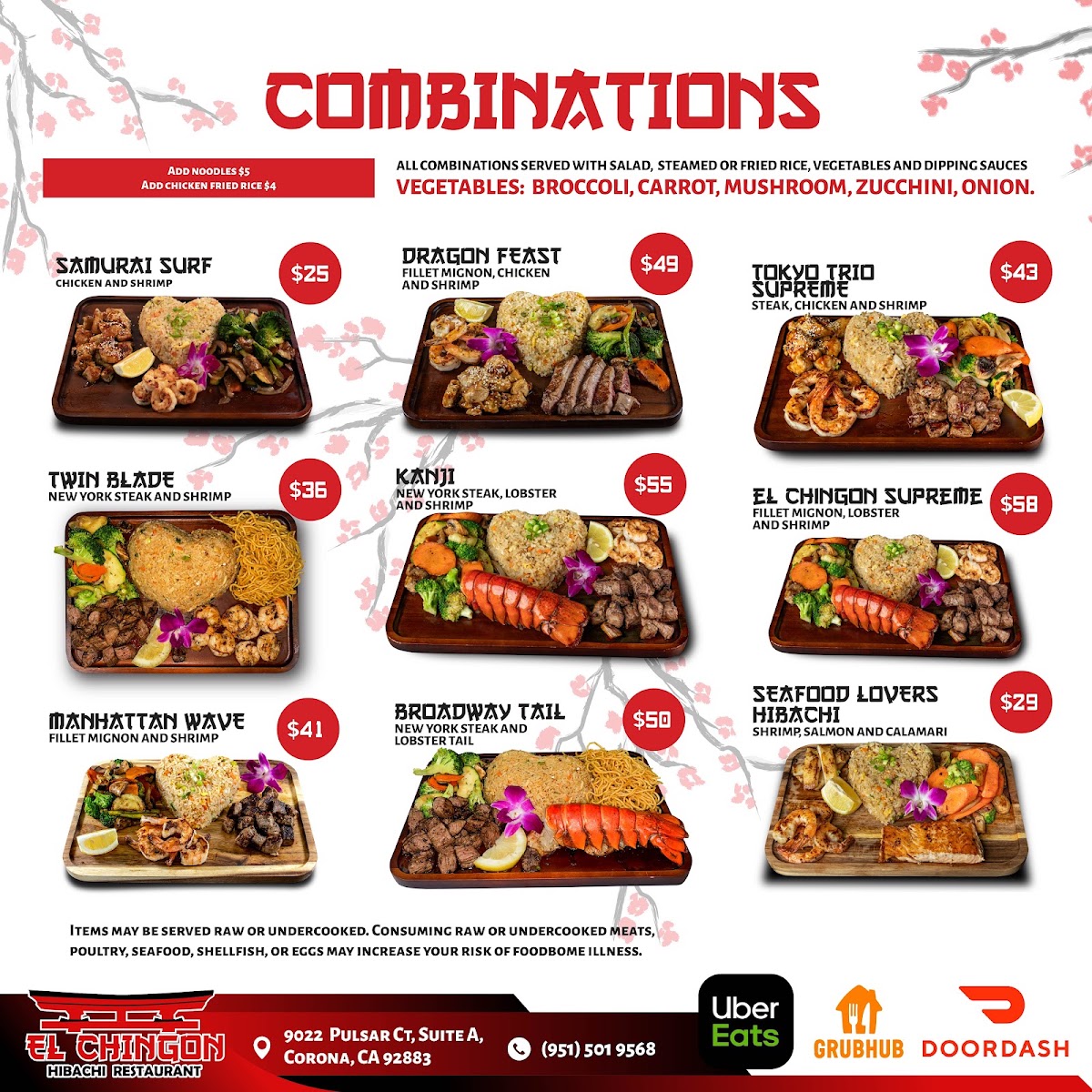 El chingon hibachi menu board