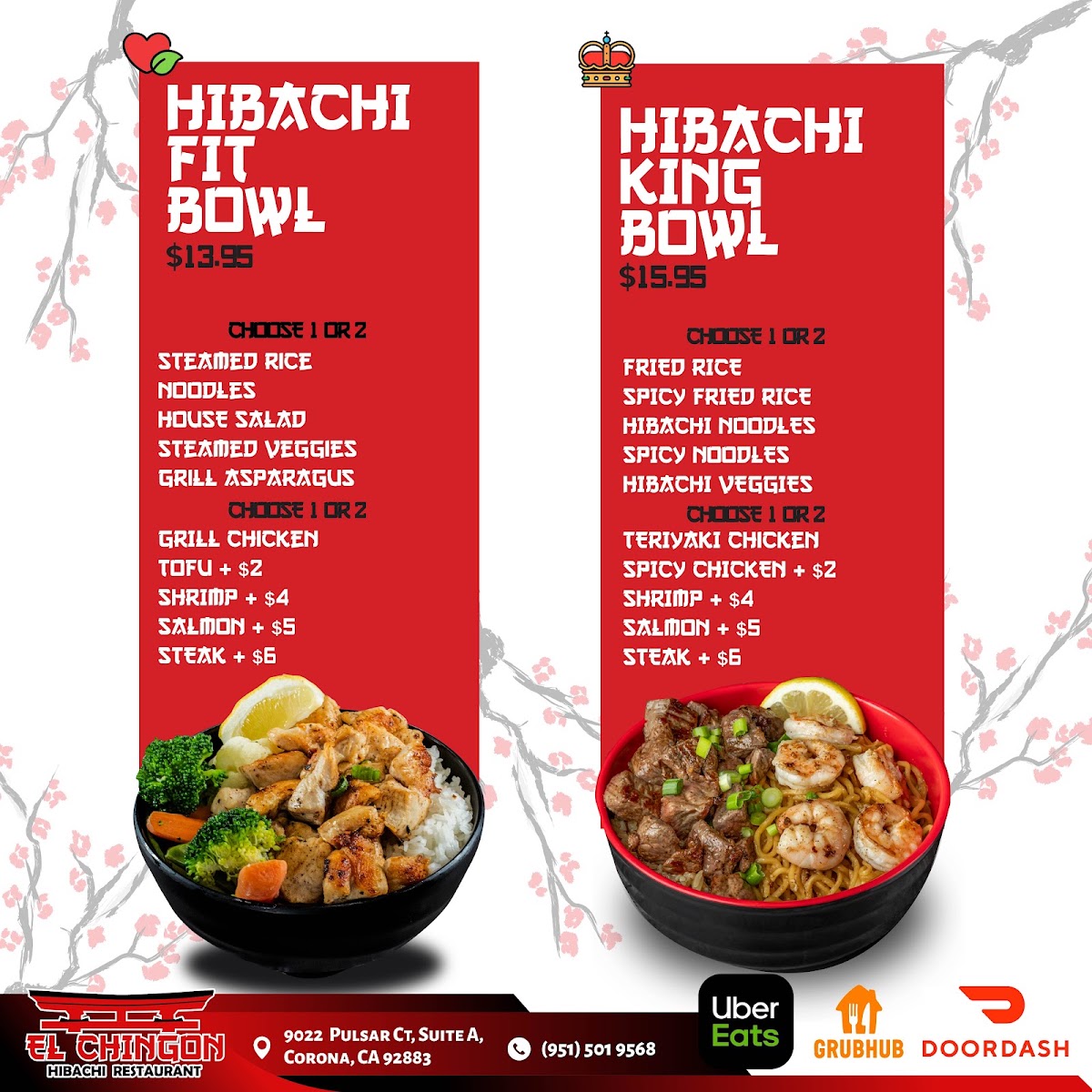 El chingon hibachi menu board