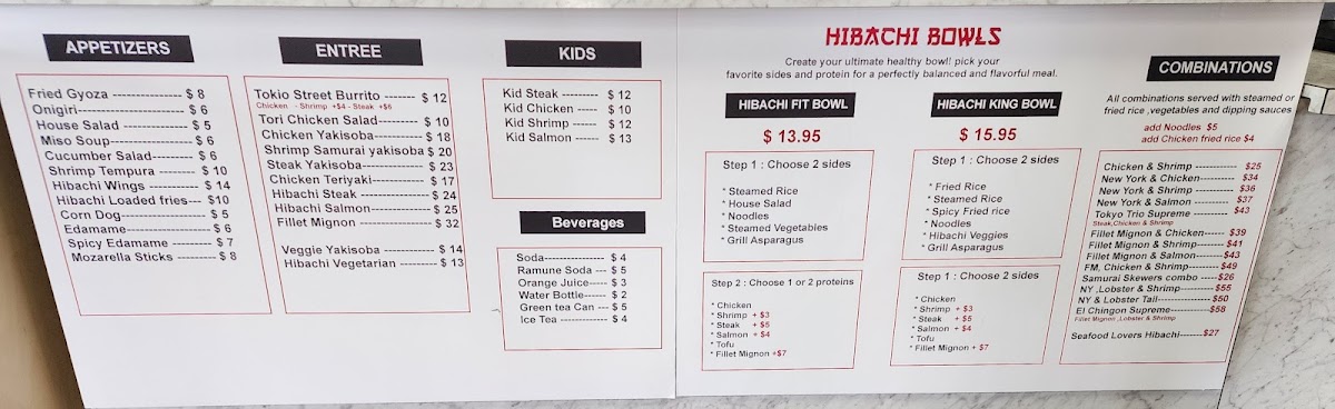 El chingon hibachi menu board