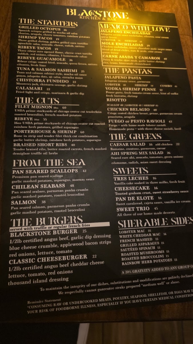 Blackstone Kitchen menu board