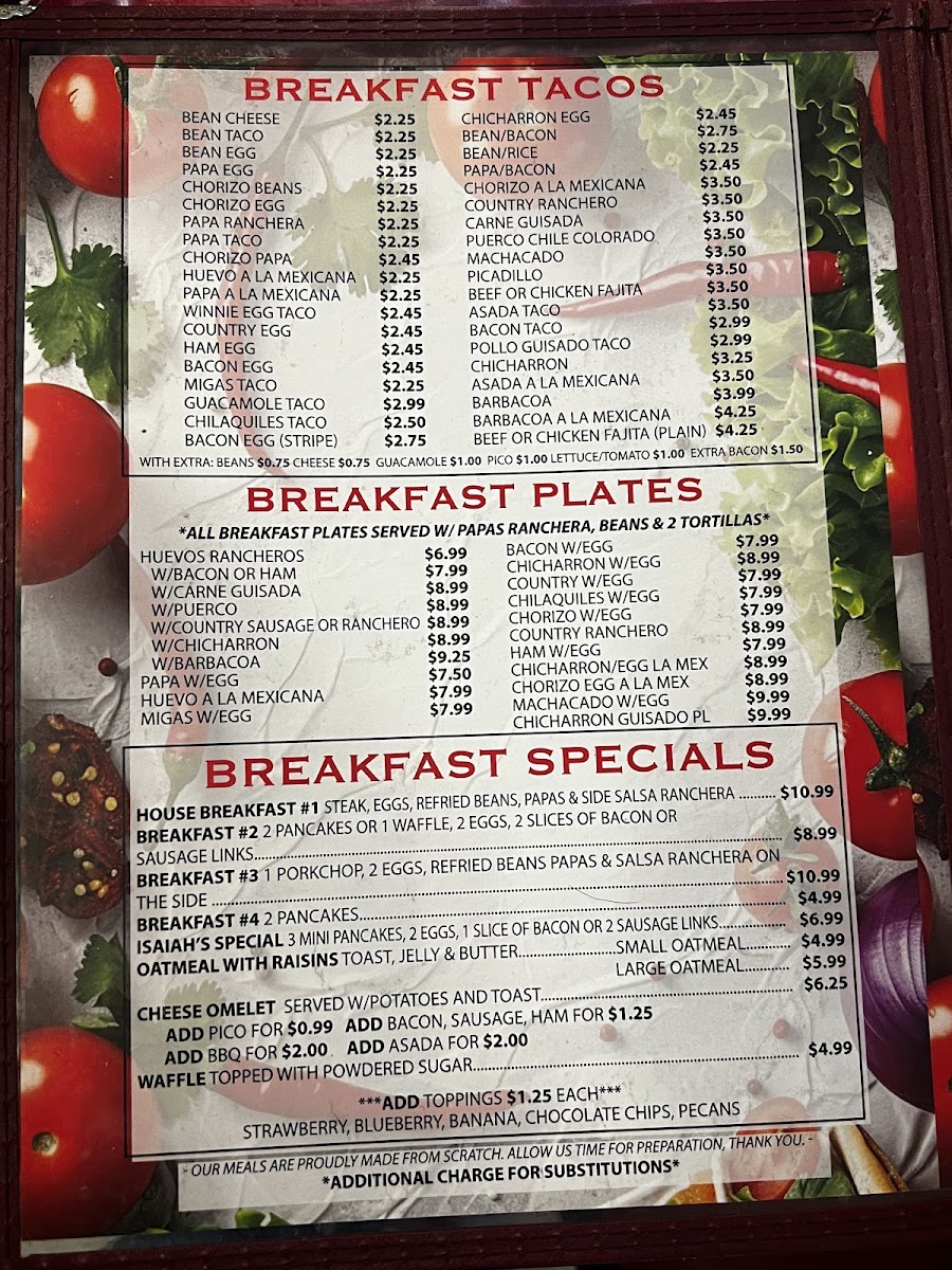 Chile Tomate y Cebolla Mexican menu board