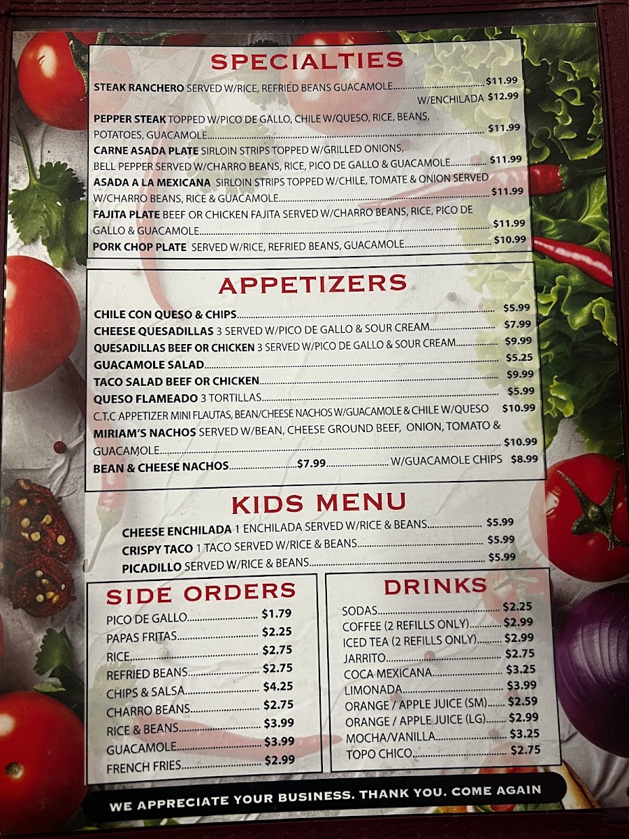 Chile Tomate y Cebolla Mexican menu board