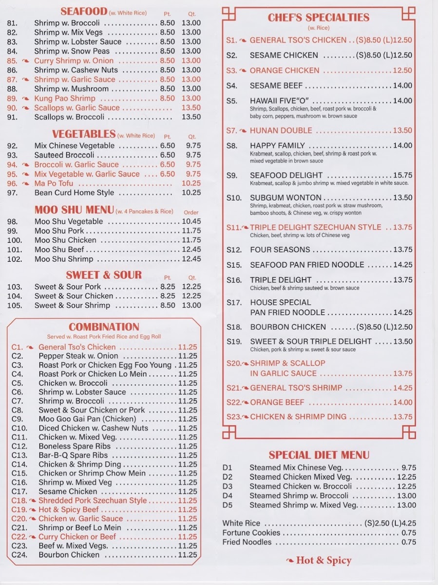 China Star menu board