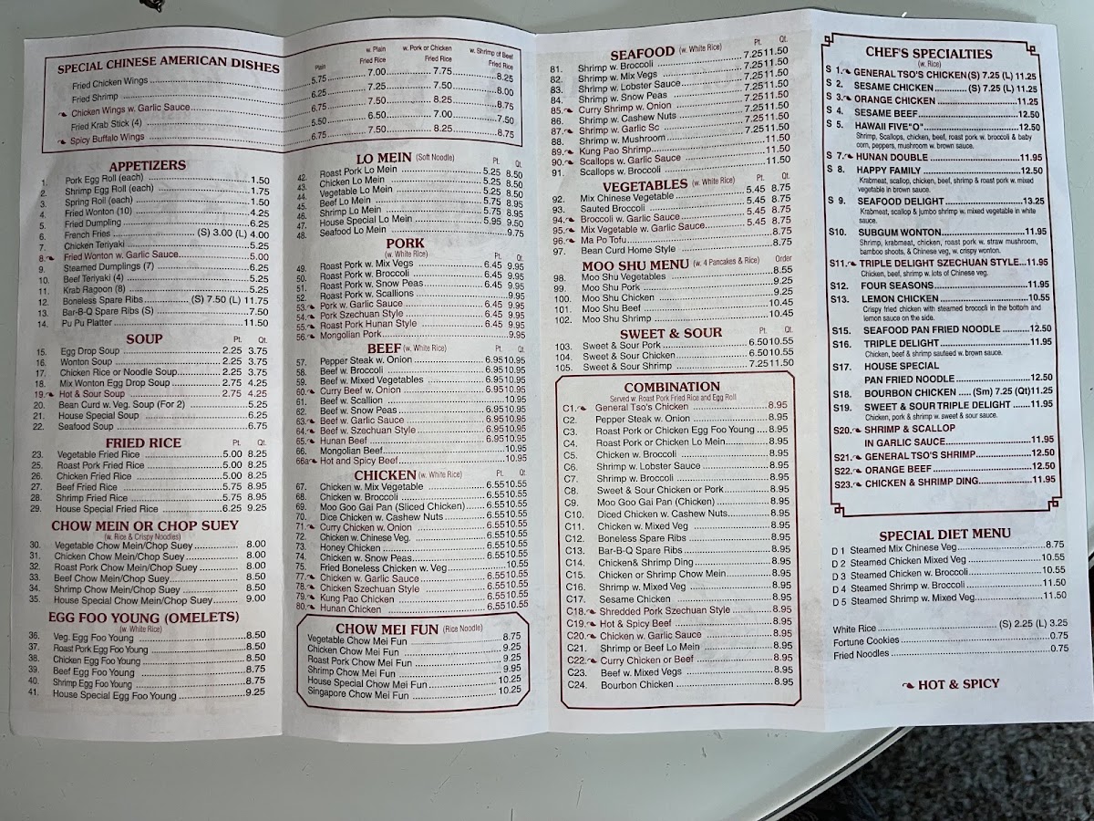 China Star menu board