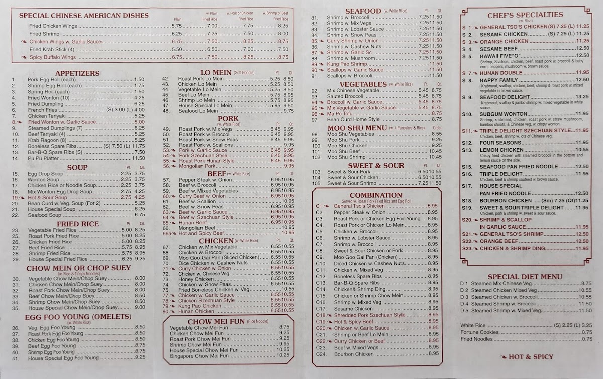 China Star menu board