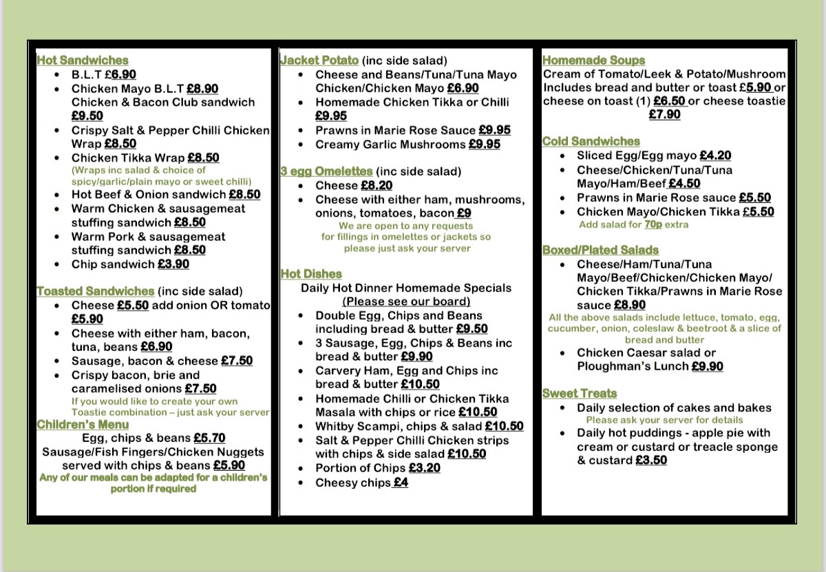 Taylors Cafe menu board