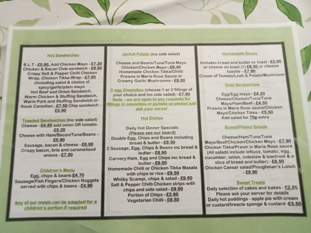Taylors Cafe menu board