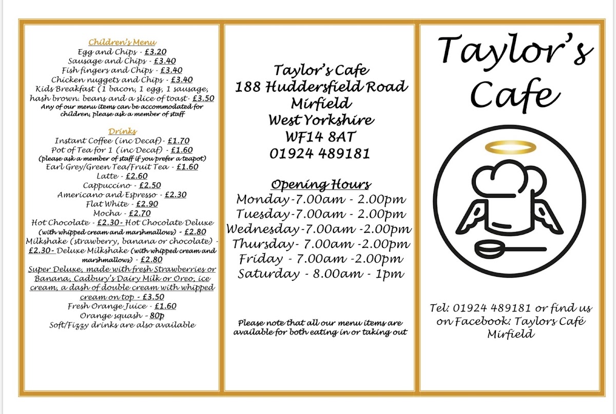 Taylors Cafe menu board