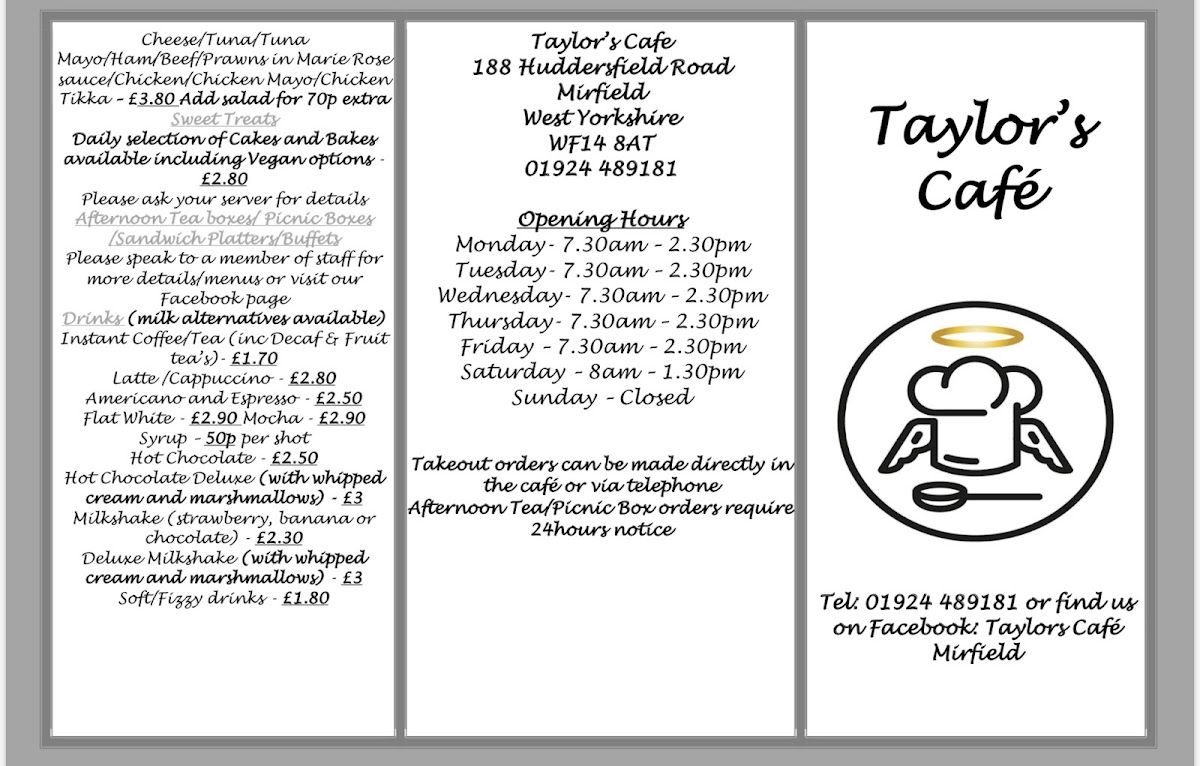 Taylors Cafe menu board