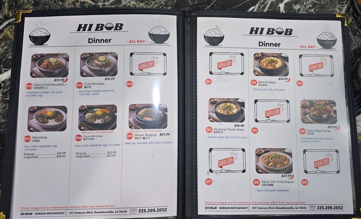 HI BOB Korean restaurant menu board