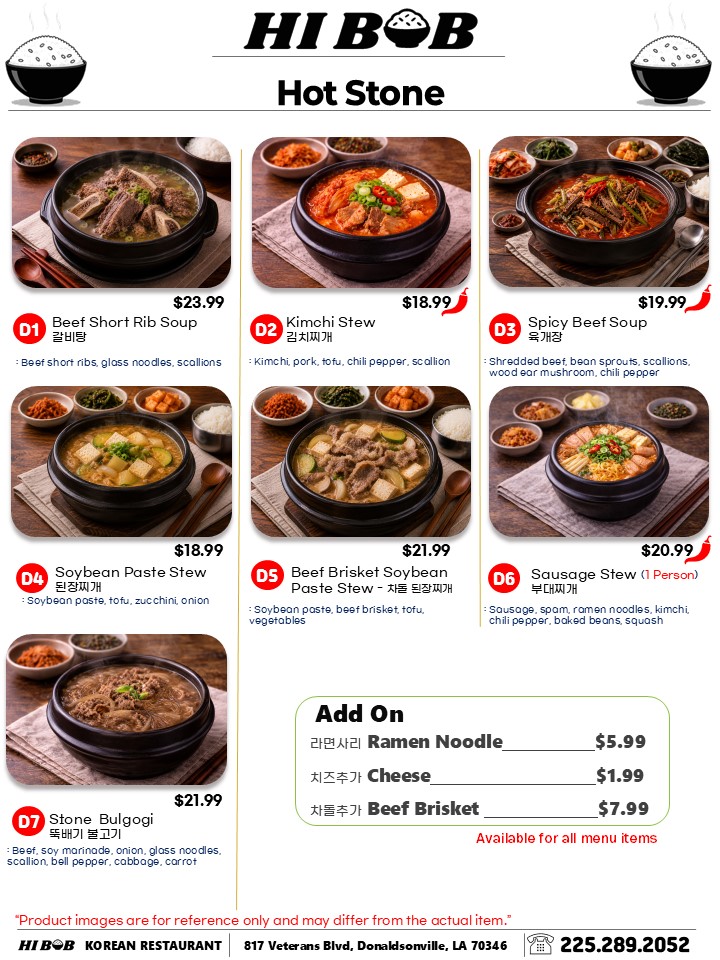 HI BOB Korean restaurant menu board