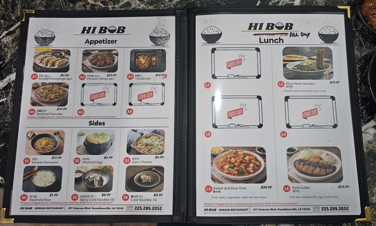 HI BOB Korean restaurant menu board