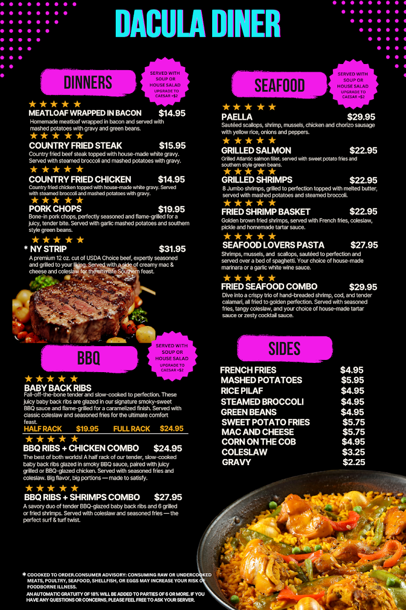 Dacula Diner menu board