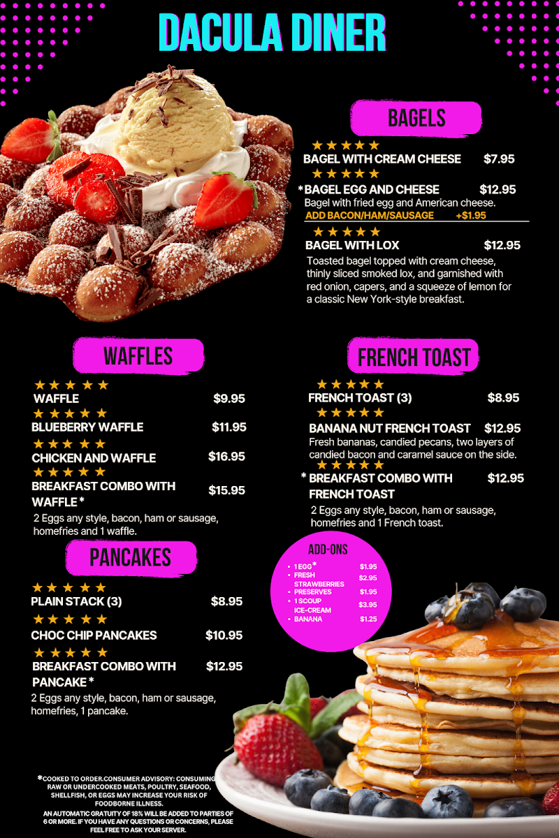 Dacula Diner menu board
