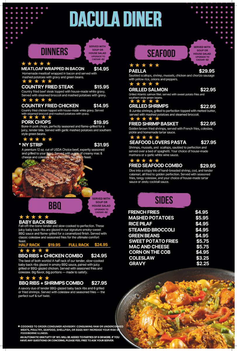 Dacula Diner menu board
