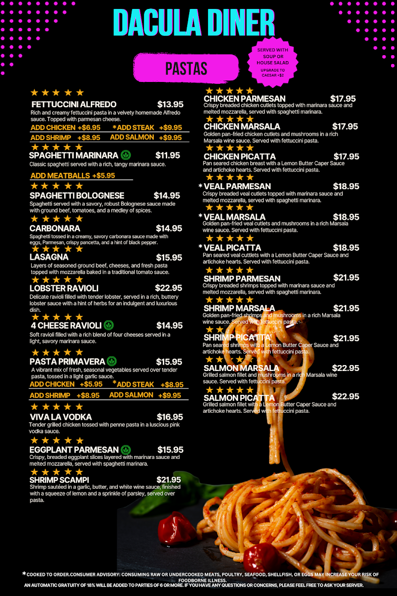 Dacula Diner menu board