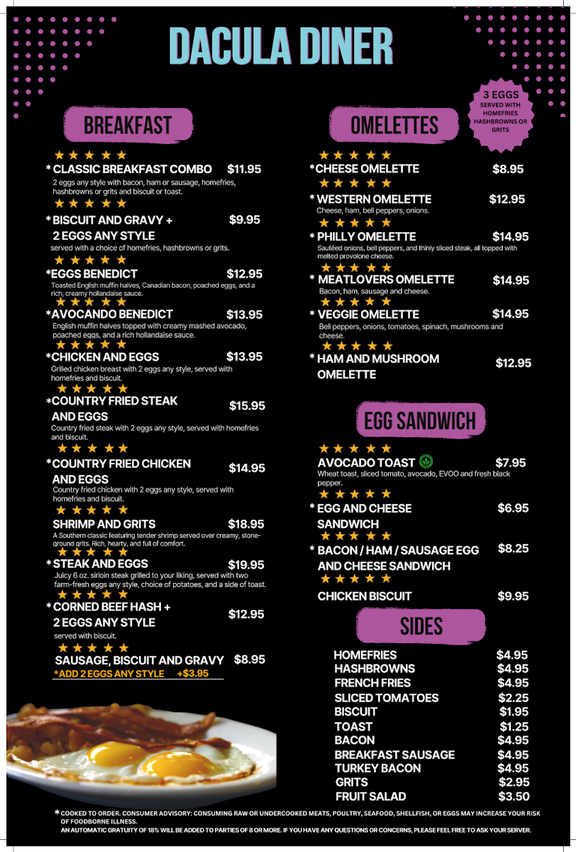Dacula Diner menu board