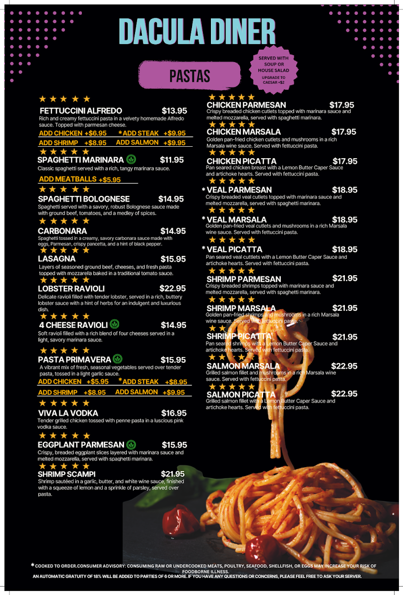 Dacula Diner menu board