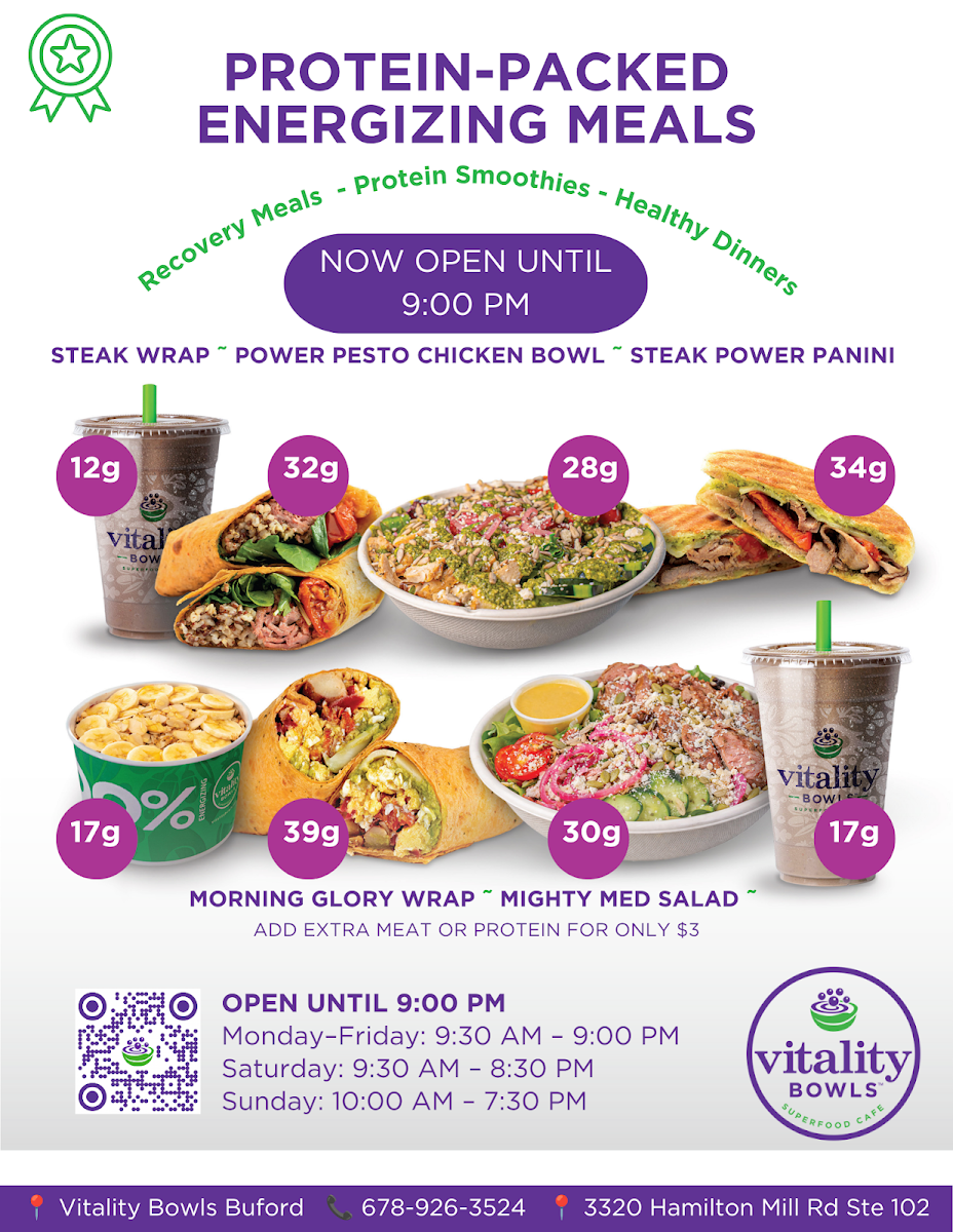 Vitality Bowls menu board