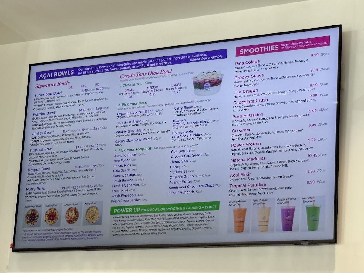 Vitality Bowls menu board