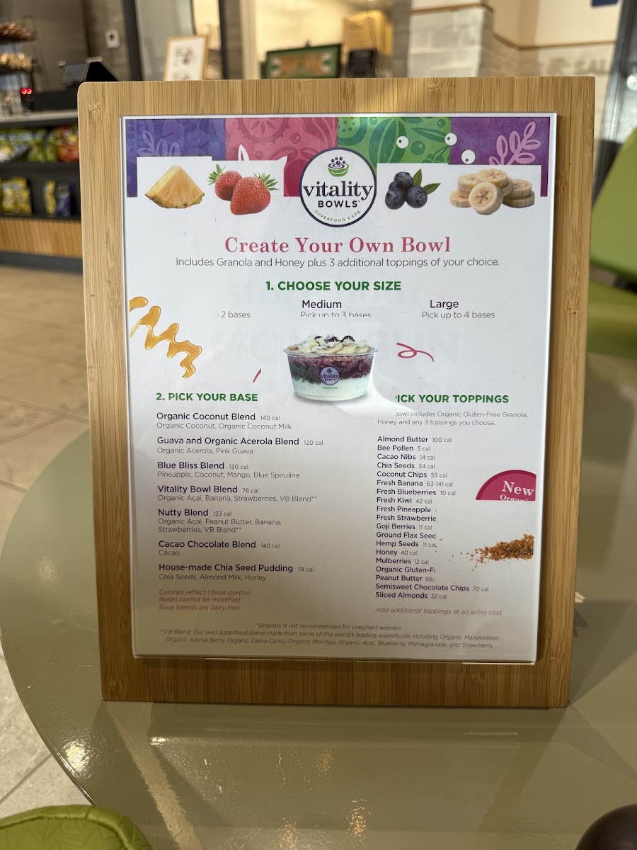 Vitality Bowls menu board