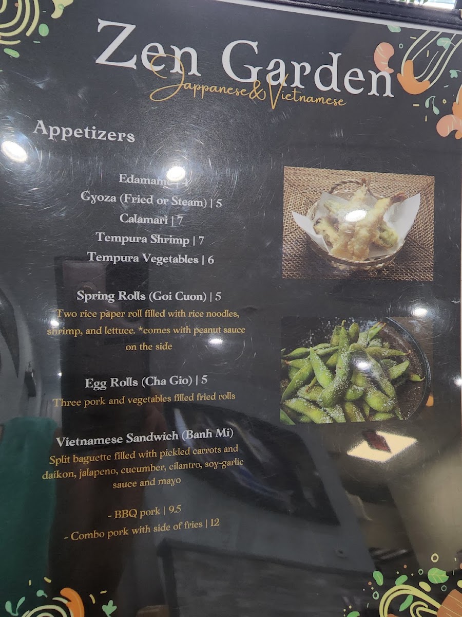Zen Garden menu board