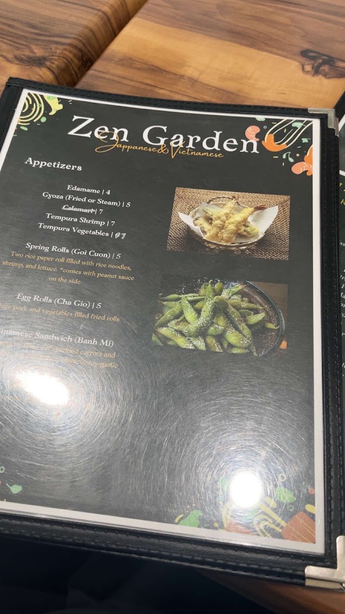 Zen Garden menu board