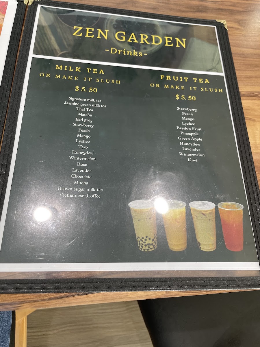 Zen Garden menu board