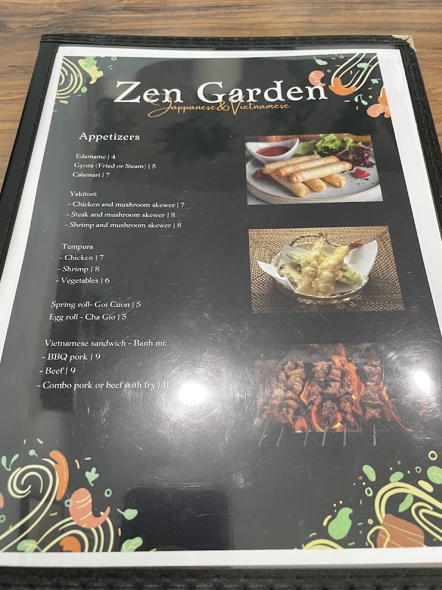 Zen Garden menu board
