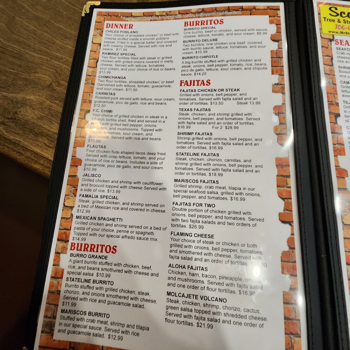 La Familia Restaurant menu board