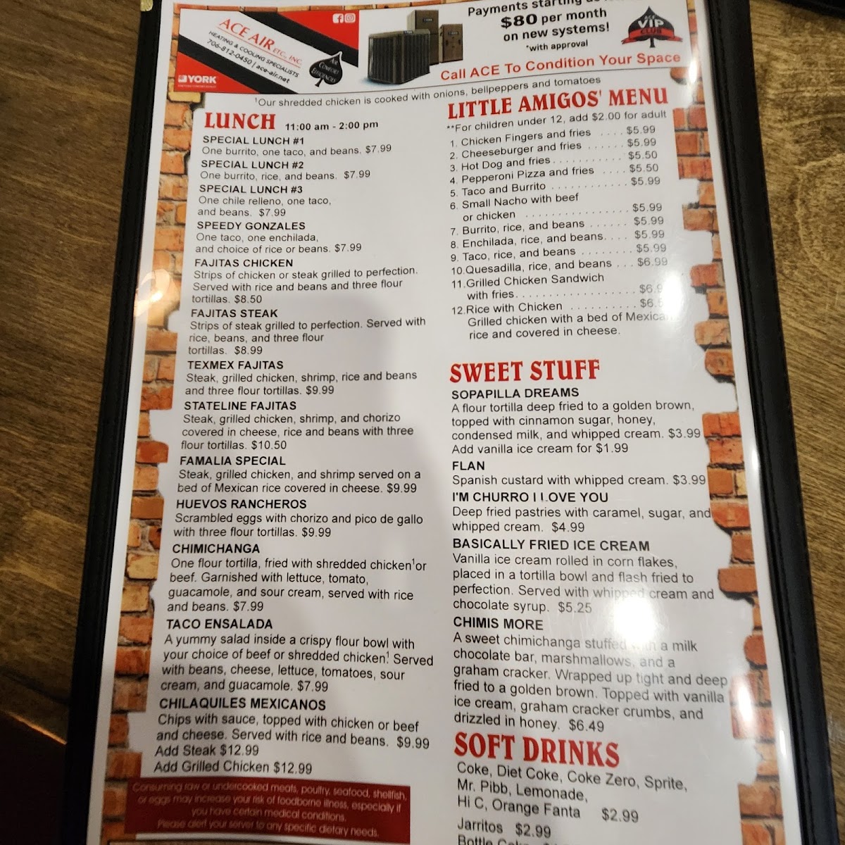 La Familia Restaurant menu board