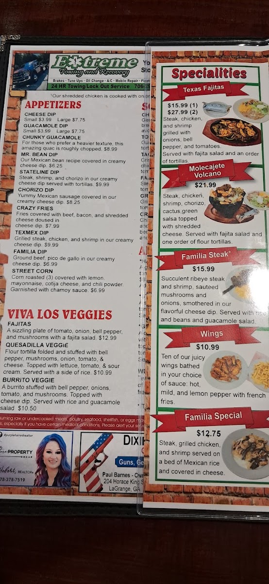 La Familia Restaurant menu board