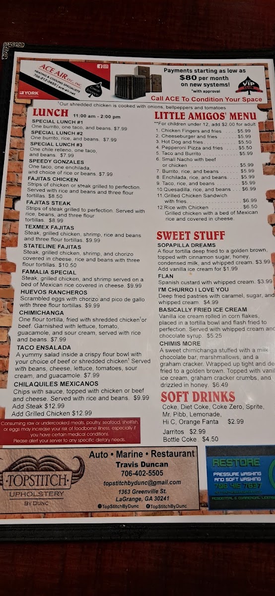 La Familia Restaurant menu board