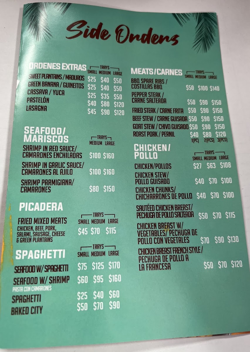 New Carrizal Restaurant menu board