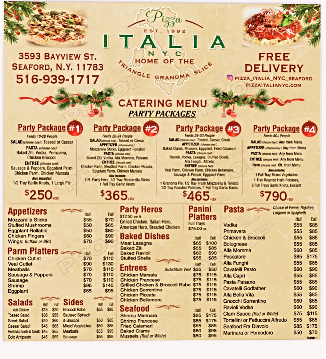Pizza Italia NYC menu board