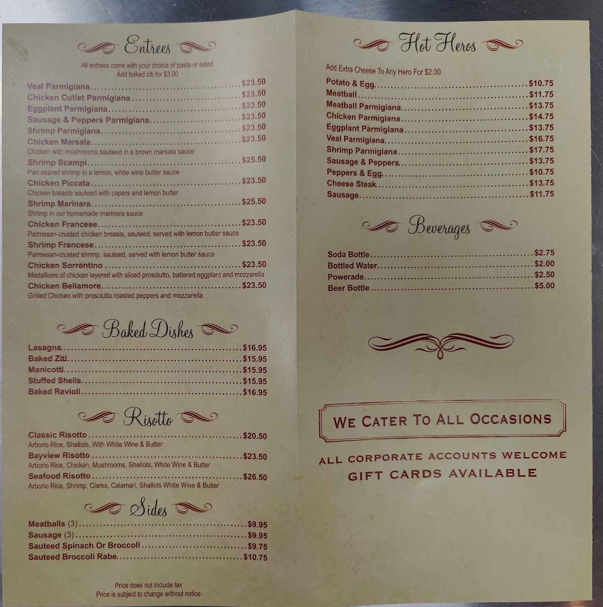 Pizza Italia NYC menu board