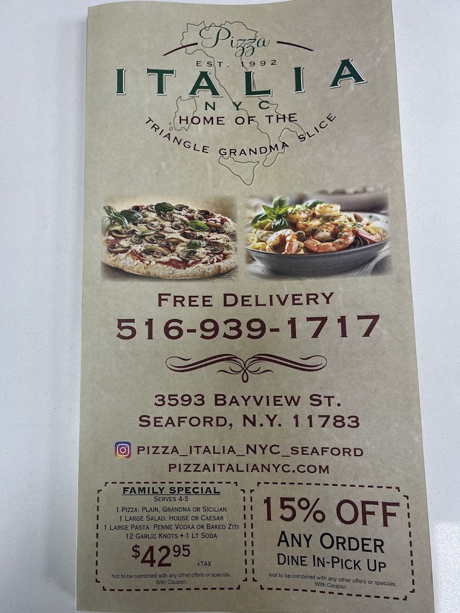 Pizza Italia NYC menu board