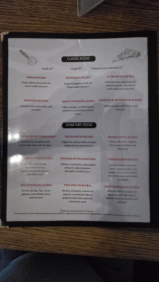 Fire & Slice menu board