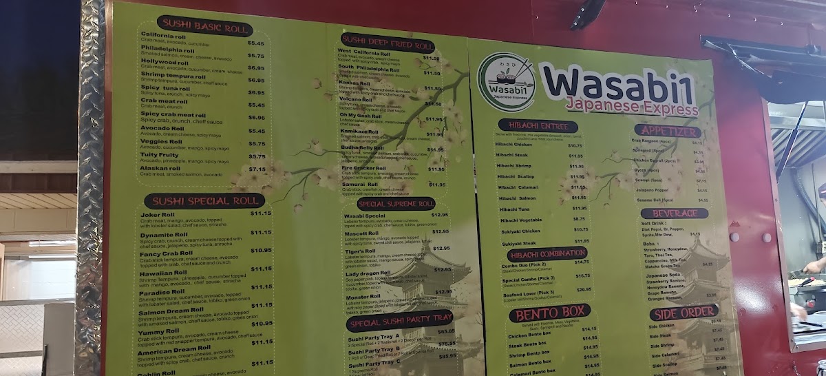 Wasabi 1 japanese express hibachi grill and sushi menu board