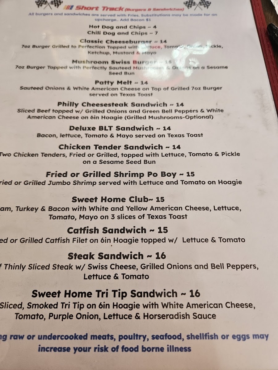 Sweet Home Saloon & Grill menu board