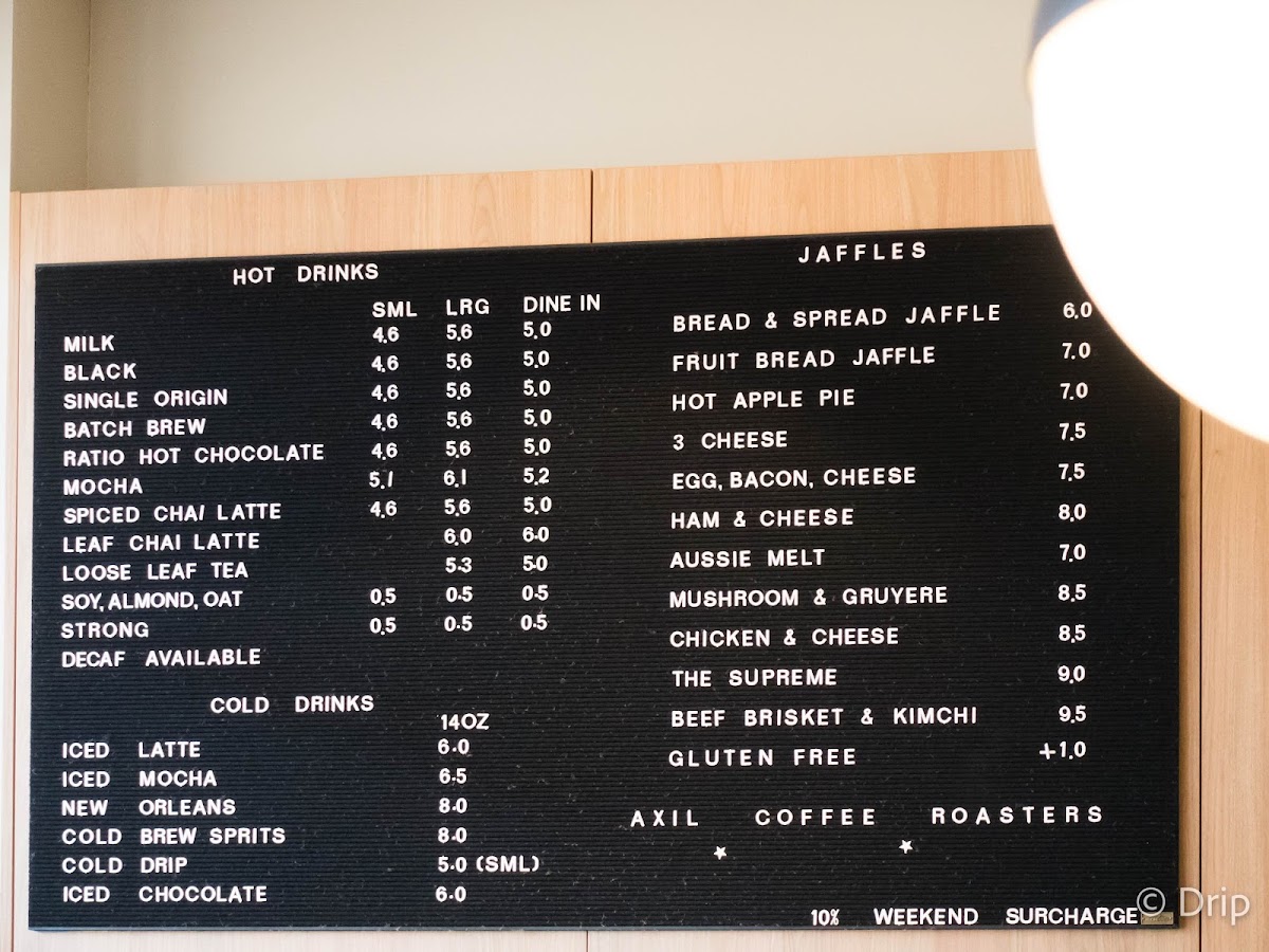 Axil Coffee Roasters Kew menu board