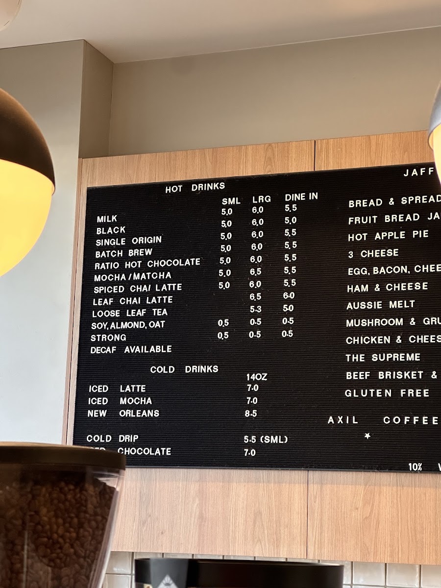 Axil Coffee Roasters Kew menu board