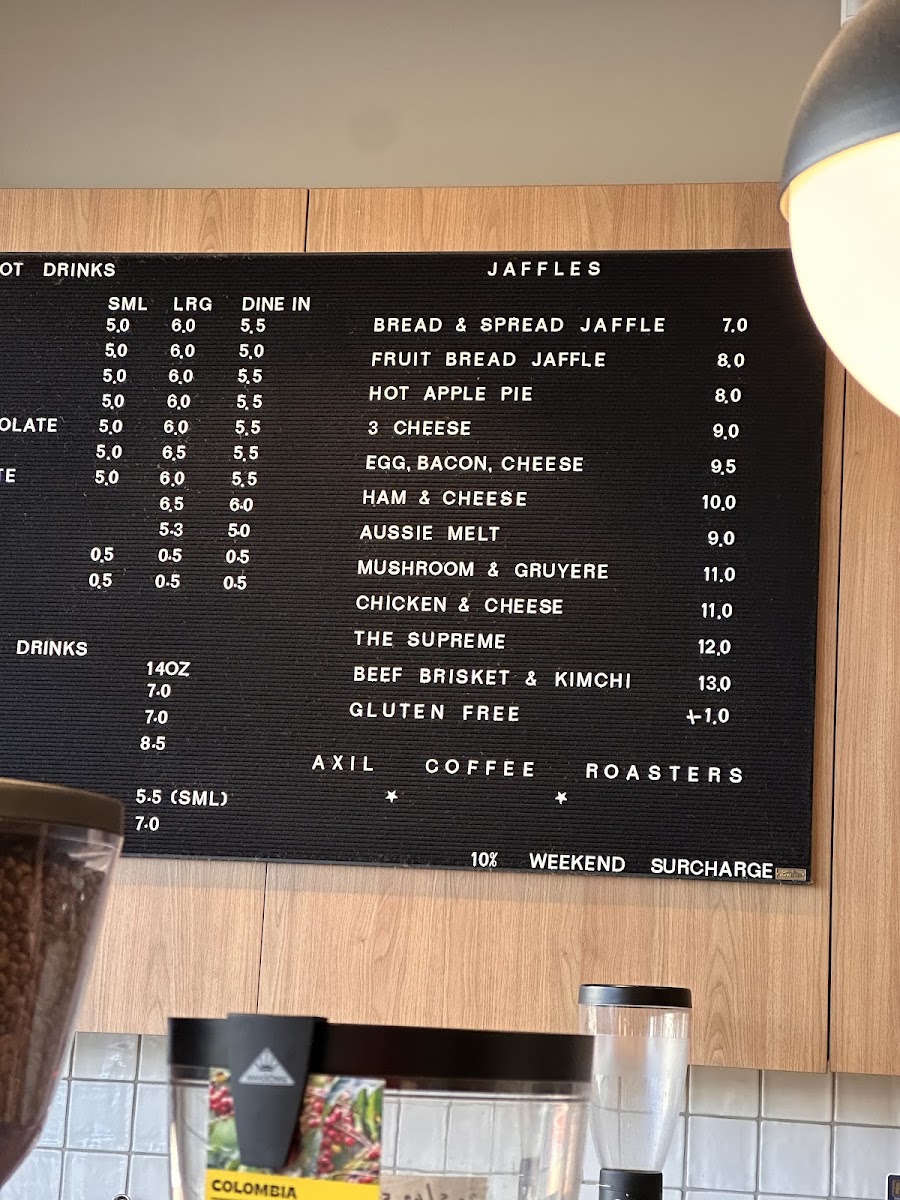 Axil Coffee Roasters Kew menu board