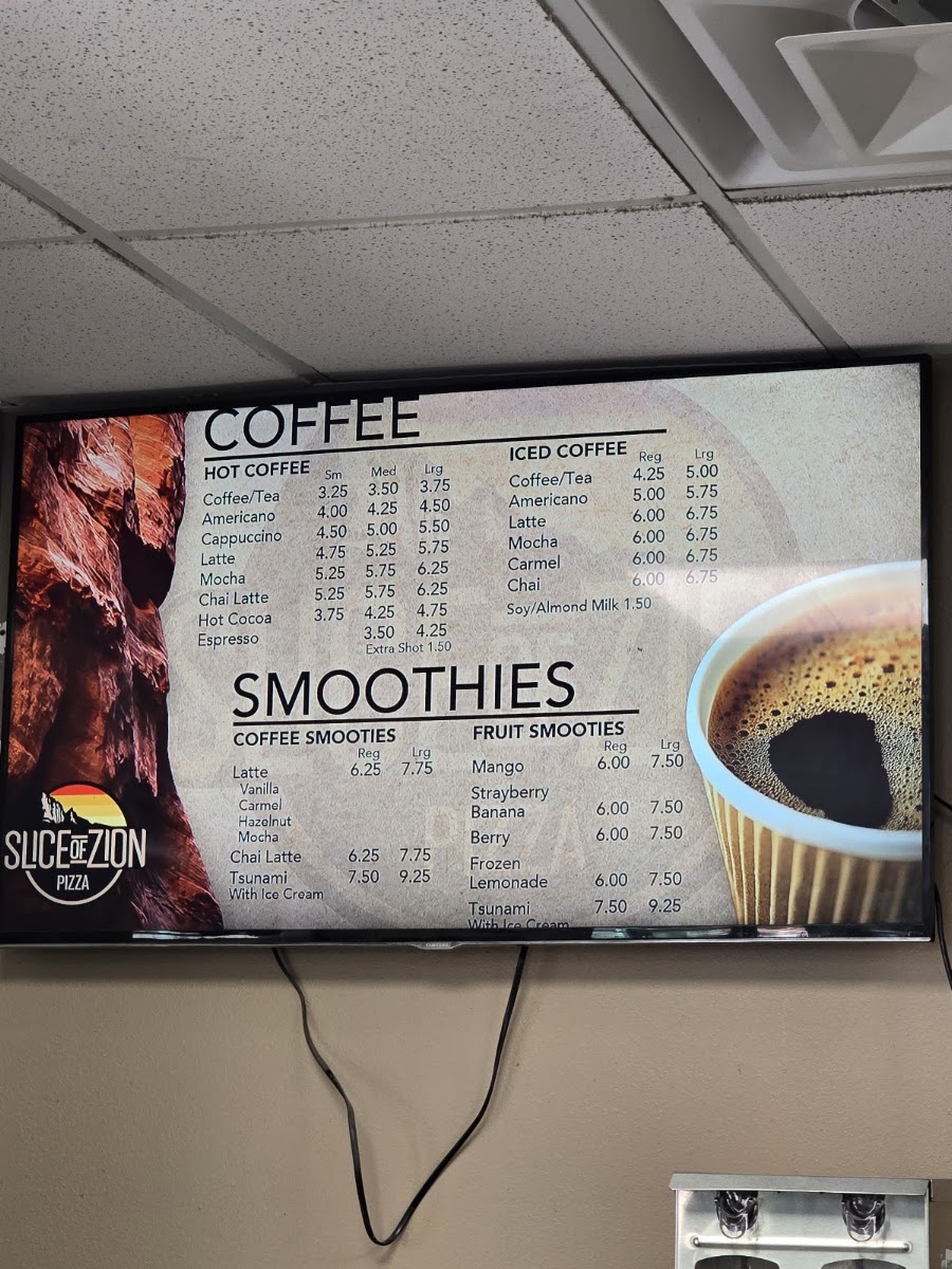 Slice of Zion menu board