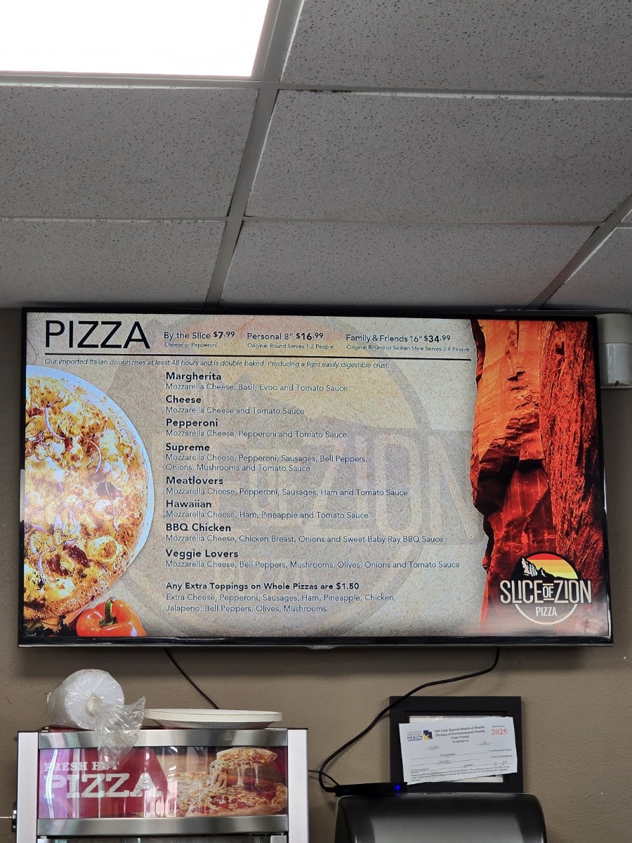 Slice of Zion menu board