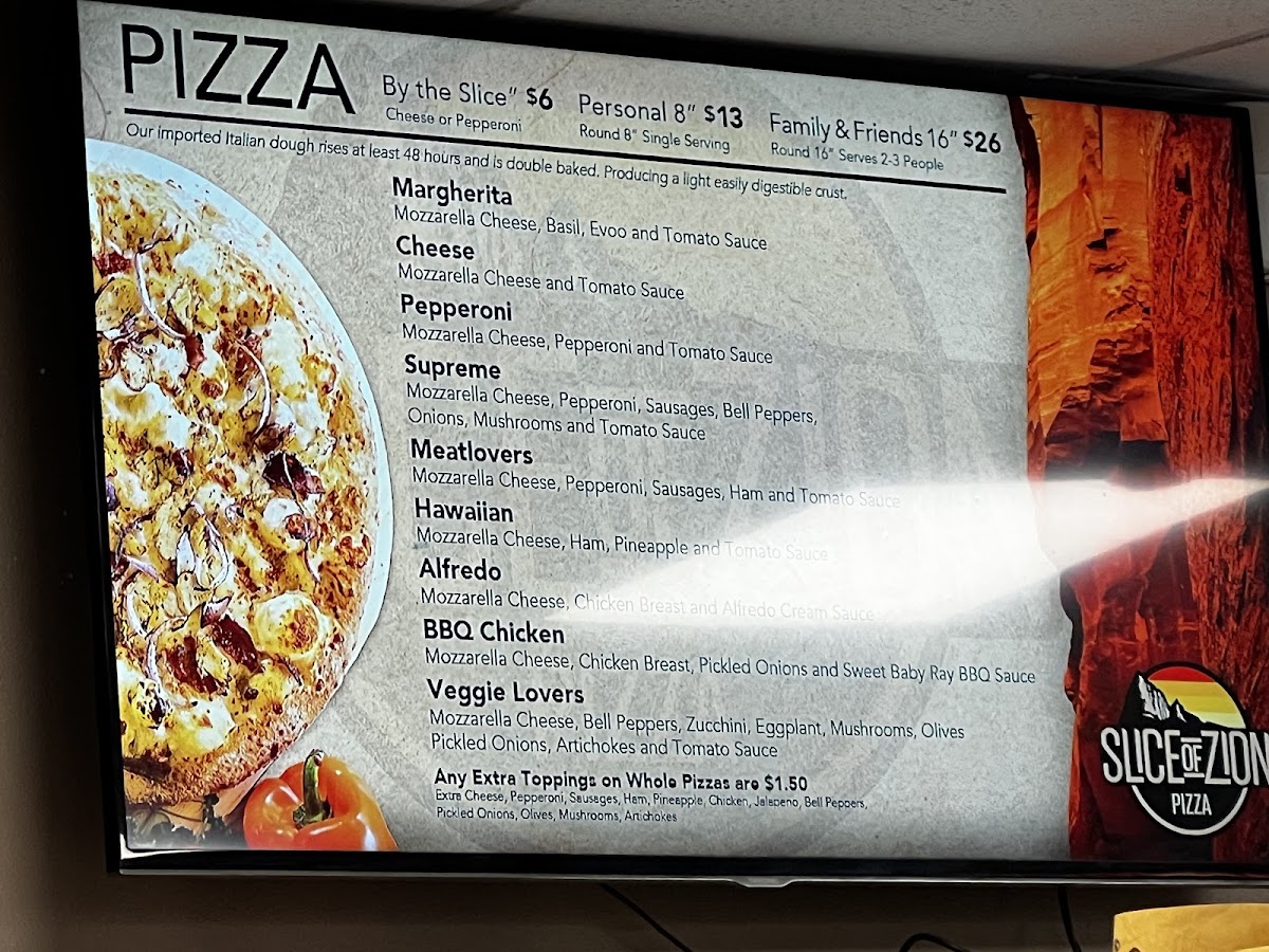 Slice of Zion menu board