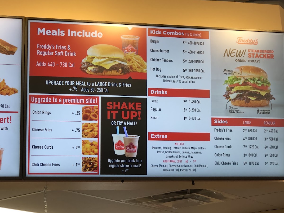 Freddy's Frozen Custard & Steakburgers menu board
